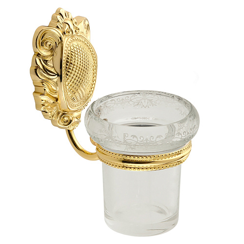 Migliore 16677 Cleopatra Стакан настенный, стекло прозрачное с матовым декором/золото купить в интернет-магазине Сквирел