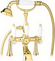 Cezares FIRST-PBV-03/24-Bi Смеситель на борт ванны, с ручным душем, золото 24 карат/ручки белые