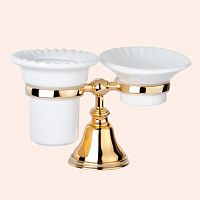 TW Harmony TWHA141oro 141, настольный держатель с мыльницей и стаканом, керамика (бел), цвет: золото,